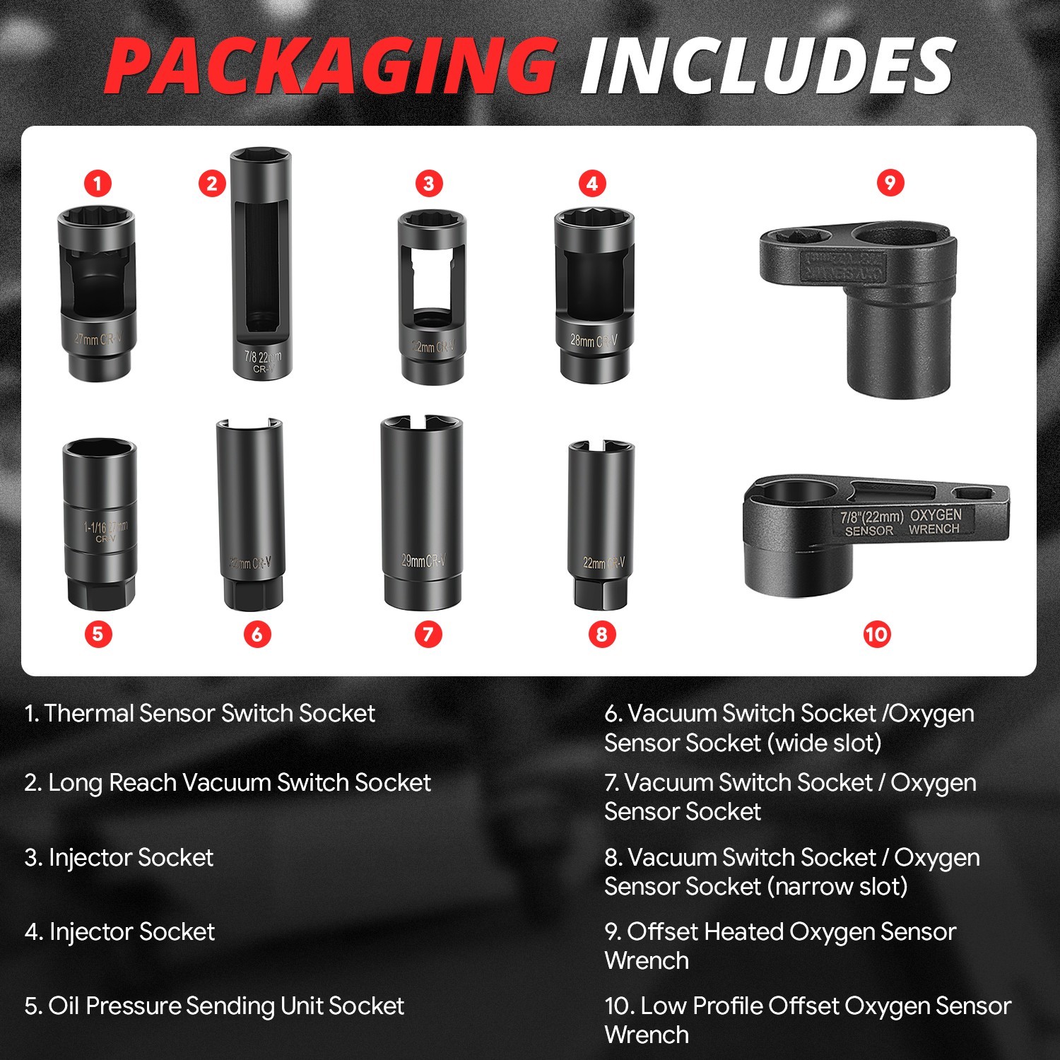 Unicersal Slotted Design Anti-Corrosion 10pc Oxygen Sensor Socket Removal Wrench