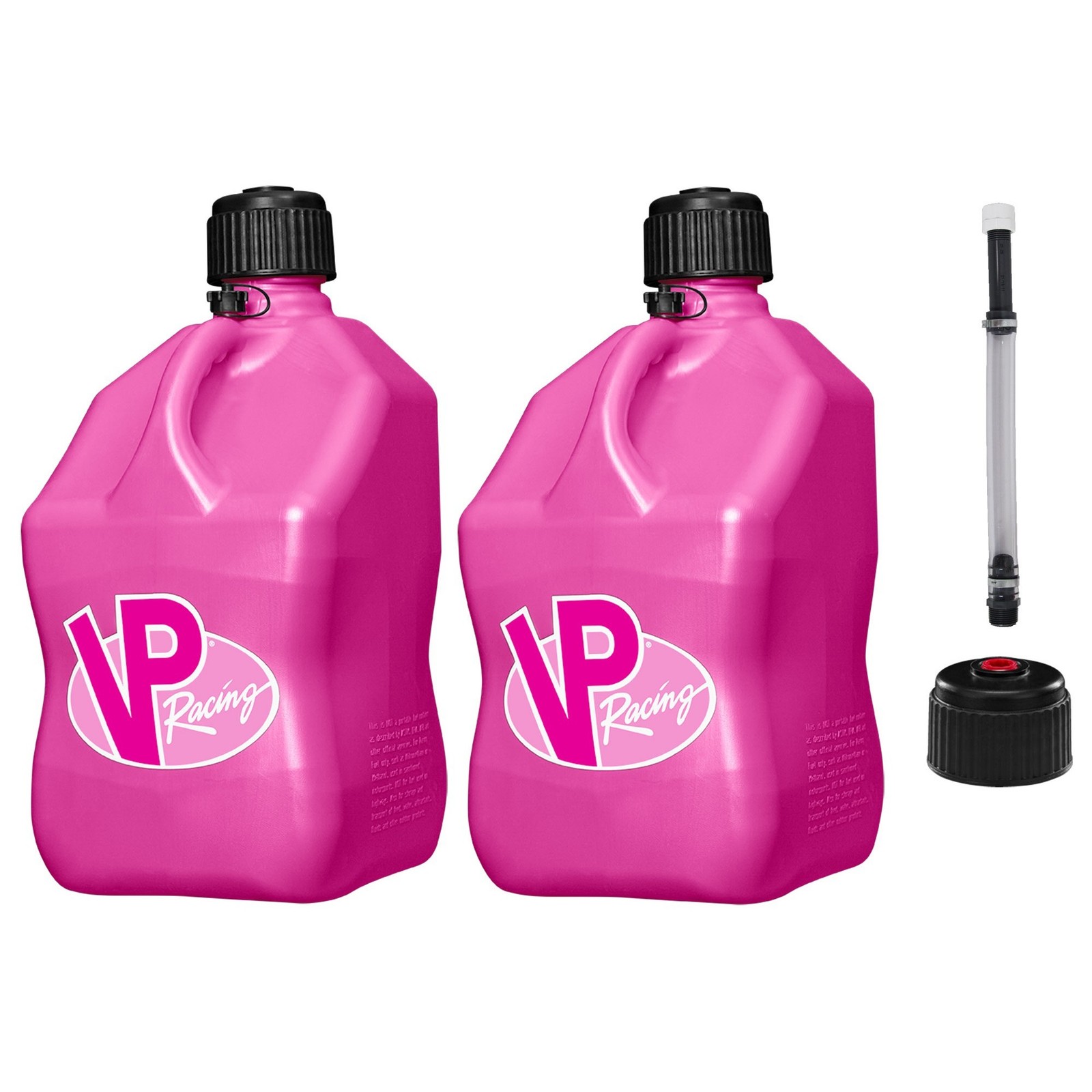 VP Racing Square Fuel Jug 5 Gallon Pink x 2 – With Spare Cap and Filler Hose