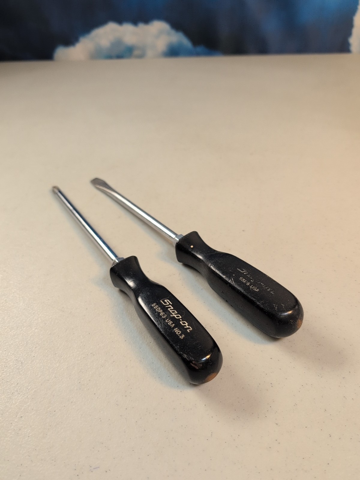 Snap-On SDDP63 No. 3 Phillips Screwdriver & SDD6 Flat Slotted Black Handle USA