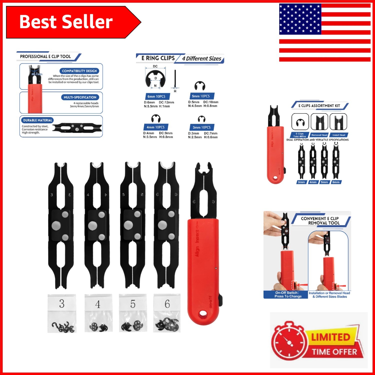Professional E Clips Installation Kit – Exchangeable Tool for 3/4/5/6mm Clips