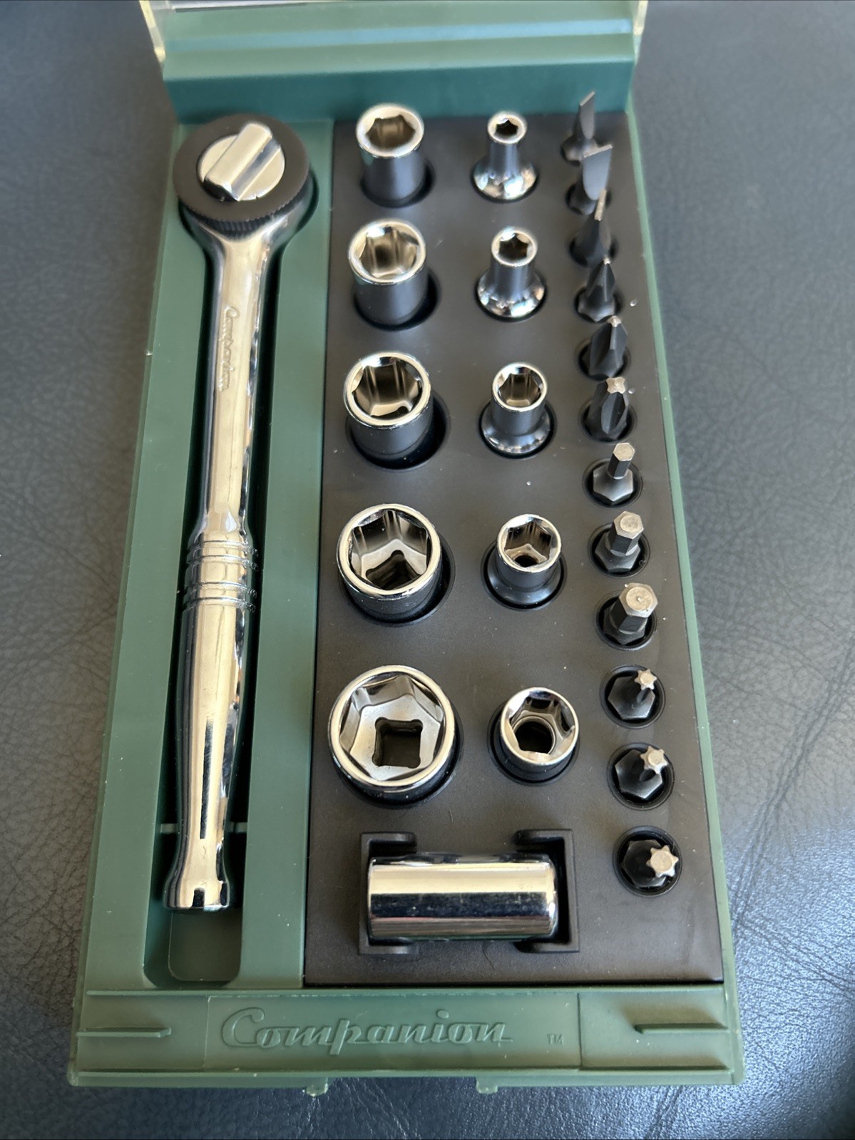 Vintage Companion 9303798 24 Pc Socket Set 1/4” Drive Ratchet Bits Adapter SAE
