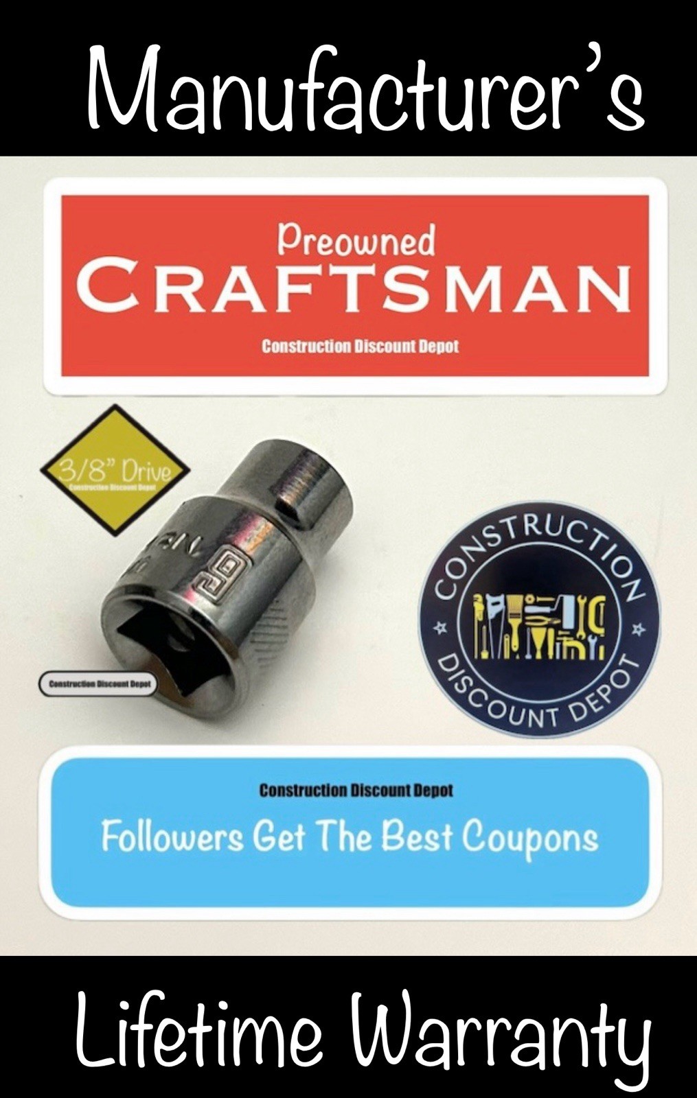 USED Craftsman CMMT43541 9mm 6 Point Metric Shallow Socket 3/8″ Drive 9 mm