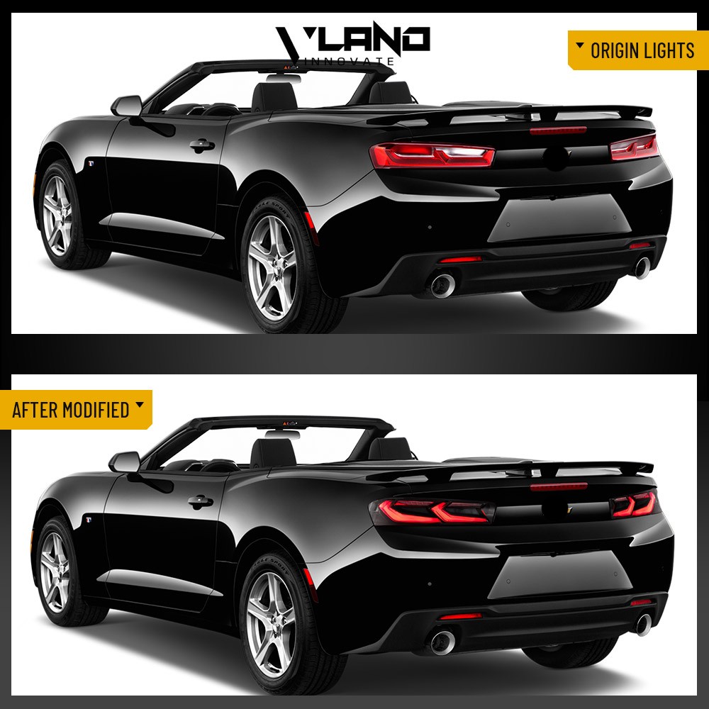 Pair VLAND FULL LED Tail Lights For Chevy Camaro 2016-2018 DRL Smoked Sequentail