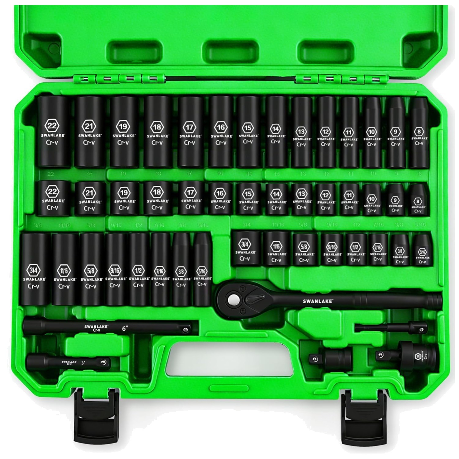 Swanlake 3/8″ Drive Impact Socket Set – 50-Piece Cr-V Tools