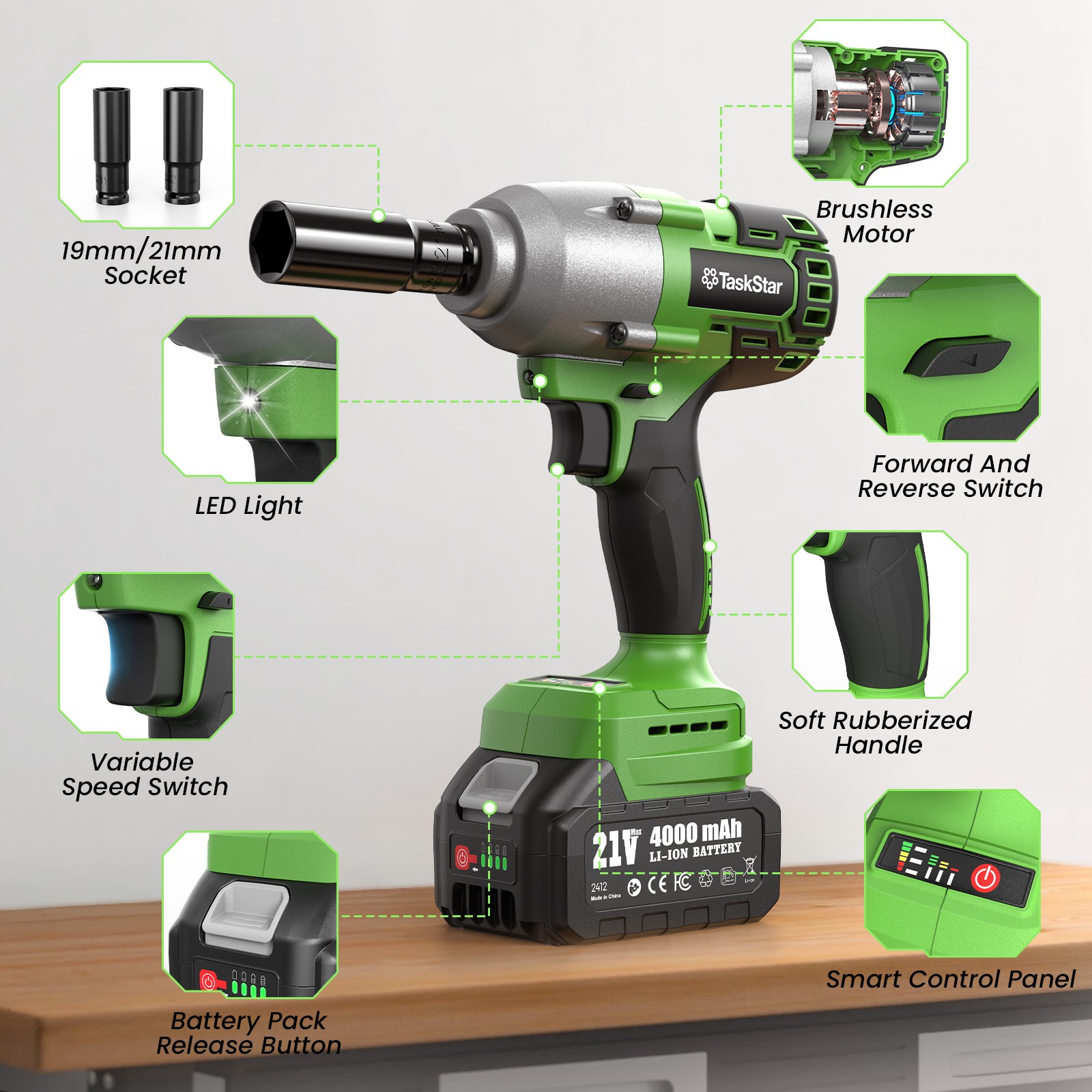 Cordless 3/8″ Ratchet Wrench 70NM ,1/2″ Impact Wrench 1000Nm 738ft-lbs Combo kit