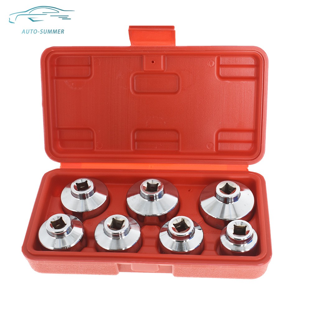 7Pcs Paper Cartridge Housing Oil Filter Cap Wrench Socket Set Tool Kit w/ Box