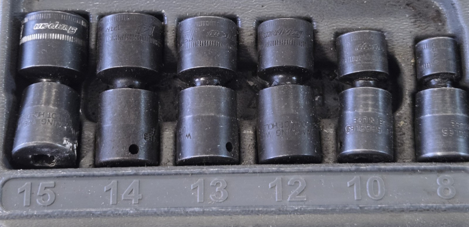 Snap-On IPTMM15A 8 10 12 14 15 6 pc Metric Shallow 1/4” Drive Swivel Impact Set