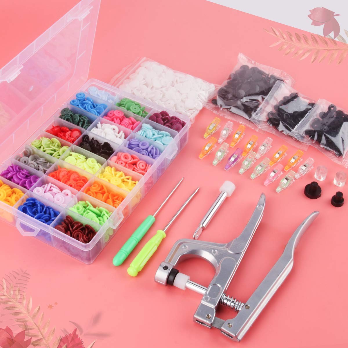 460 Sets 24 Color Snap Plastic Fasteners with Pliers Tool – No Sew Buttons for C
