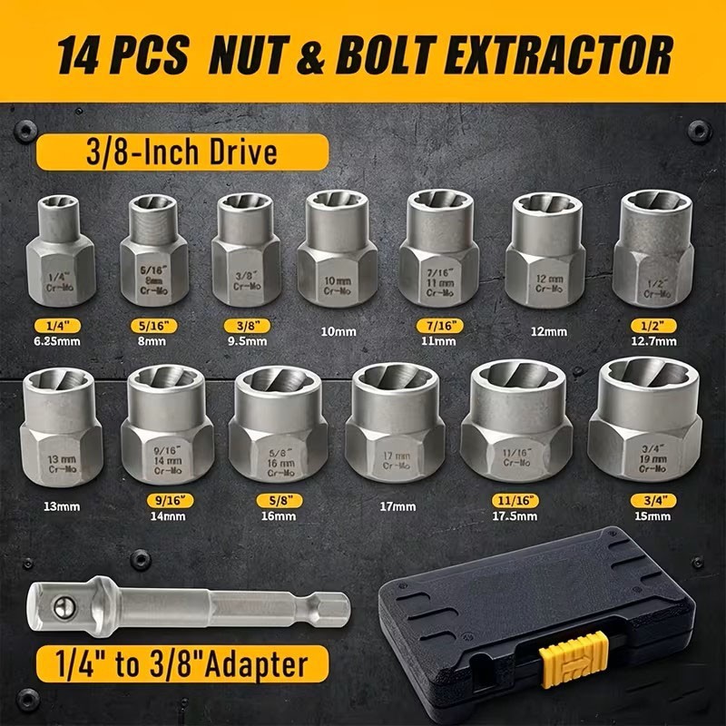 14pcs Nut Extractor Set | Tool for Removing Nuts with 13 Bolt And Nut Extractors