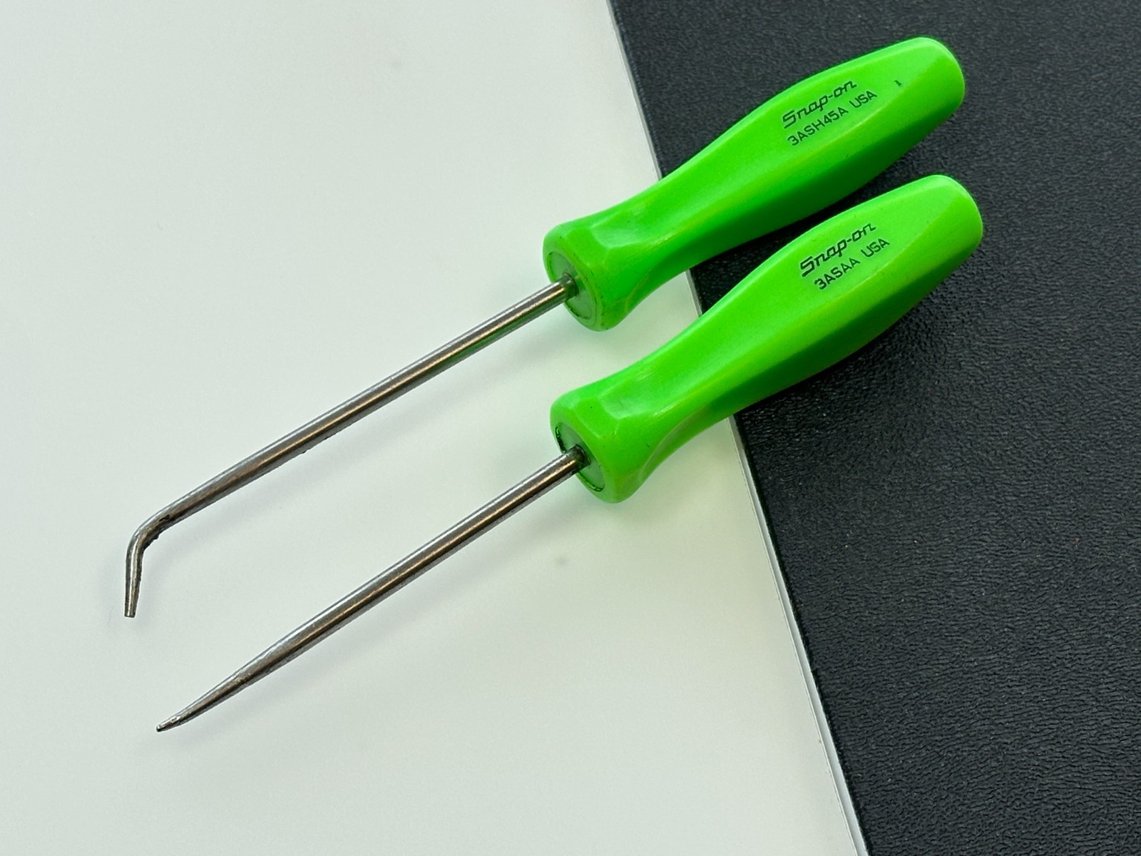 Snap-On Tools USA 2pc GREEN Hard Handle Pick Set Lot, 3ASH45A & 3ASAA
