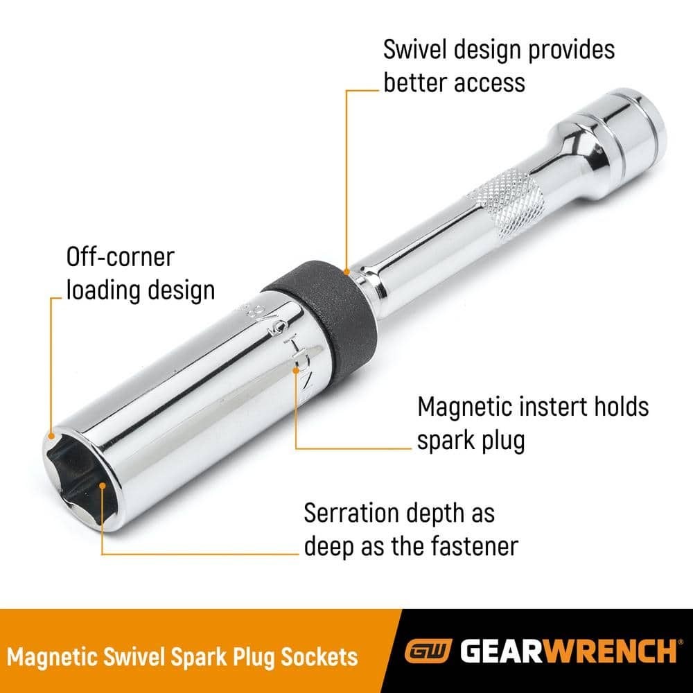 GEARWRENCH 3/8″ Drive 6-Point Magnetic Swivel Spark Plug Socket Set