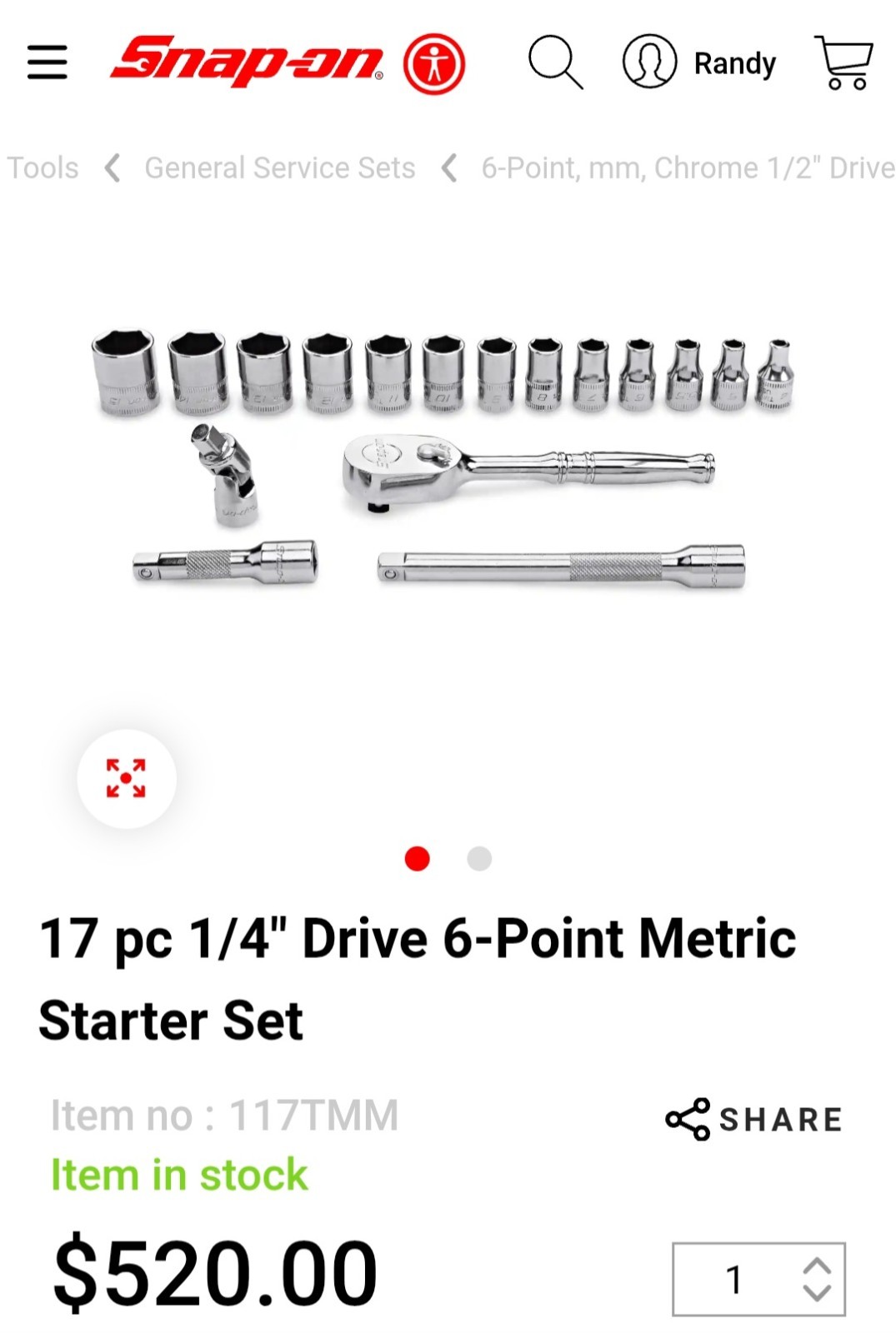 Snap On USA NEW 17 Piece 1/4″ Drive 6 Point Metric Starter Set With Tray 117TMM