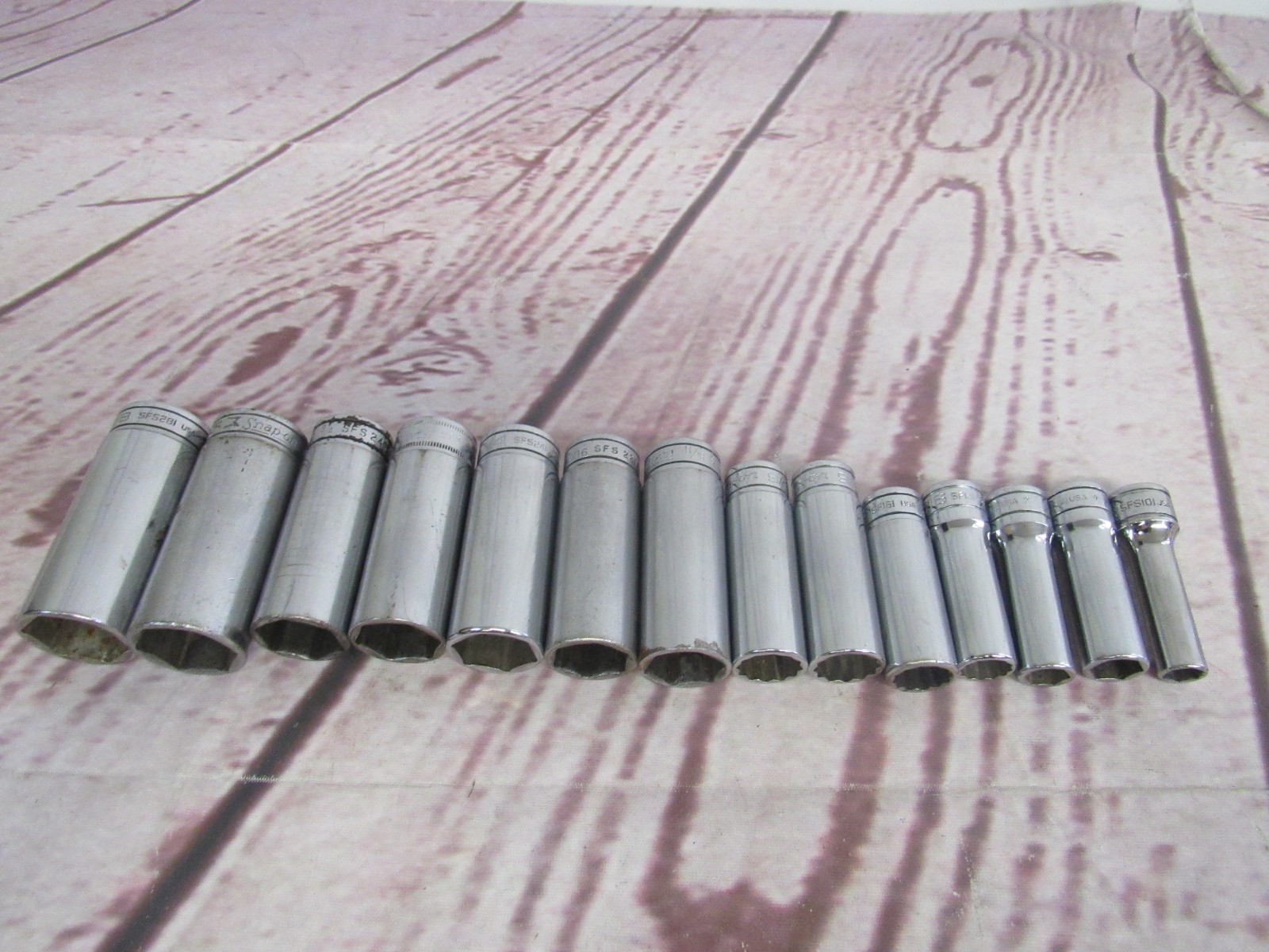 Snap-On Lot of 3/8″ Drive-SFS, SFSM, SF Deep SAE 6 Point Chrome Sockets