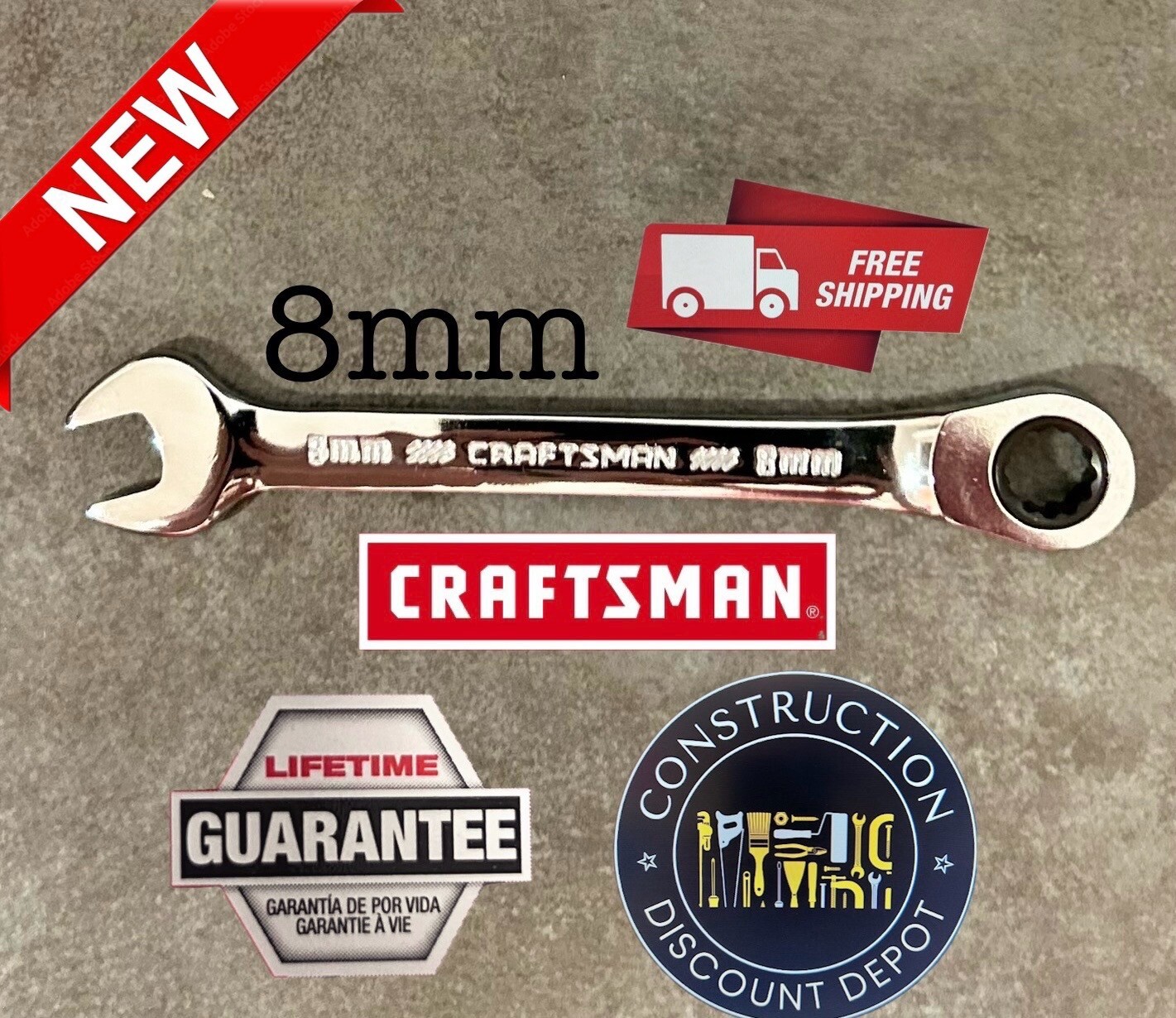 NEW 8 mm Craftsman 12 PT Ratcheting Combination Wrench Metric CMMT42568