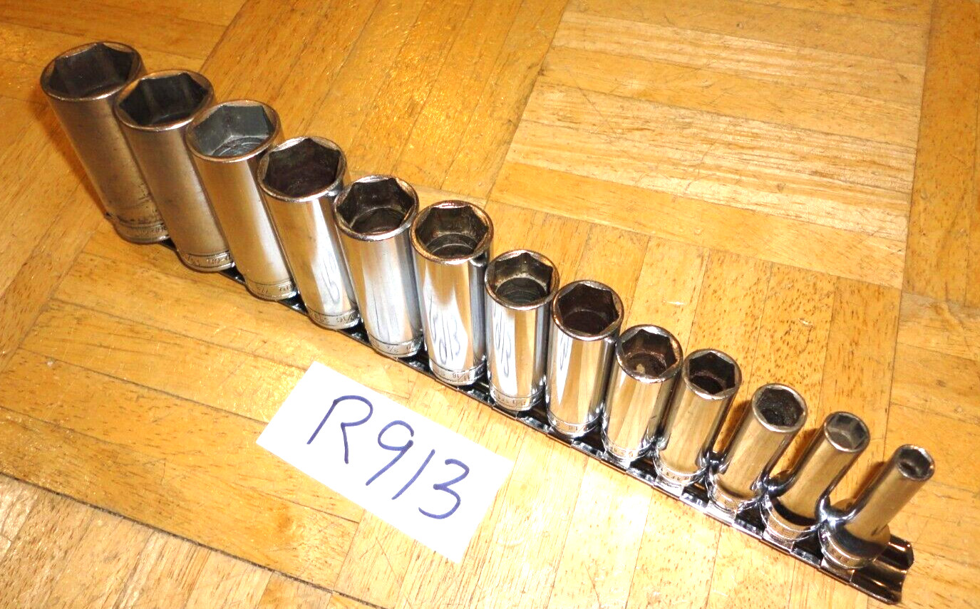 SNAP-ON TOOLS 13 PIECE 3/8 DRIVE SAE. DEEP CHROME 6 PT. SOCKET SET 1/4 TO 1 INCH
