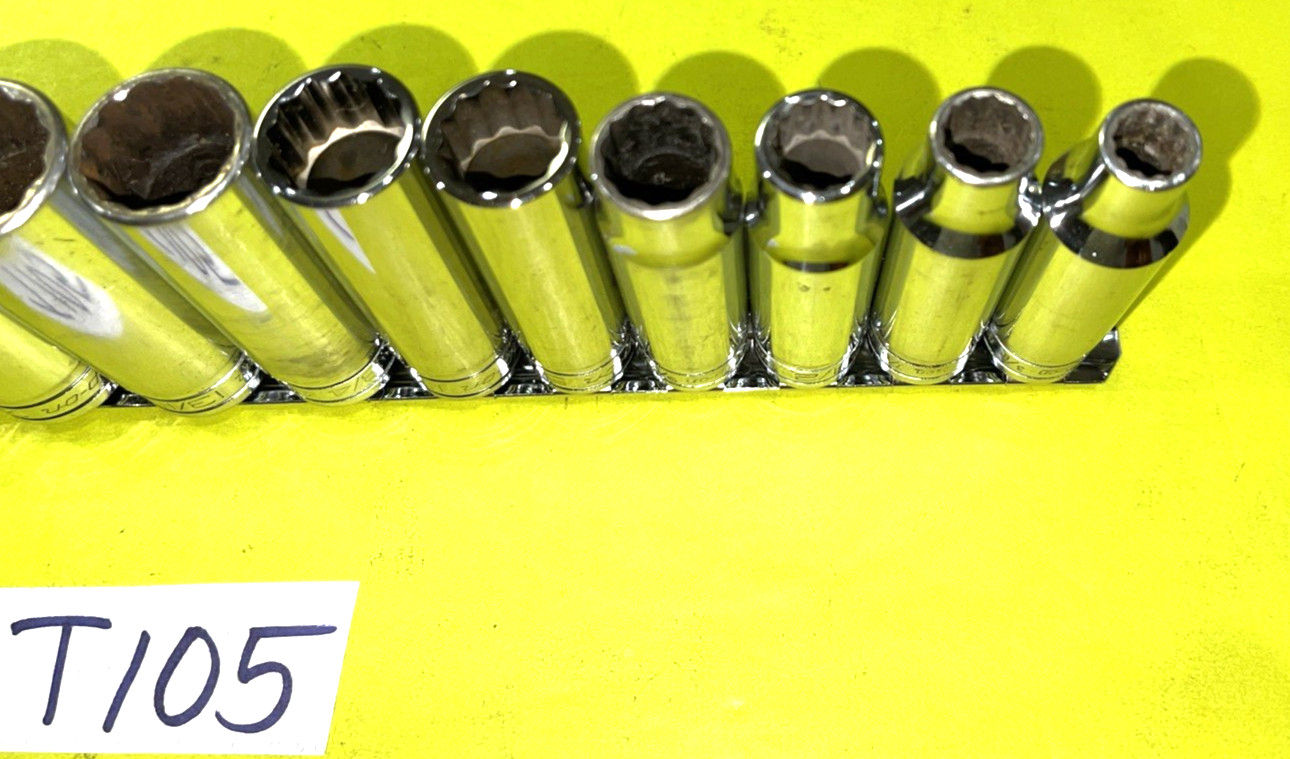 SNAP-ON TOOLS 13 PIECE 1/2 DR. SAE. DEEP CHROME SOCKET SET 12 POINT 3/8 TO 1-1/8