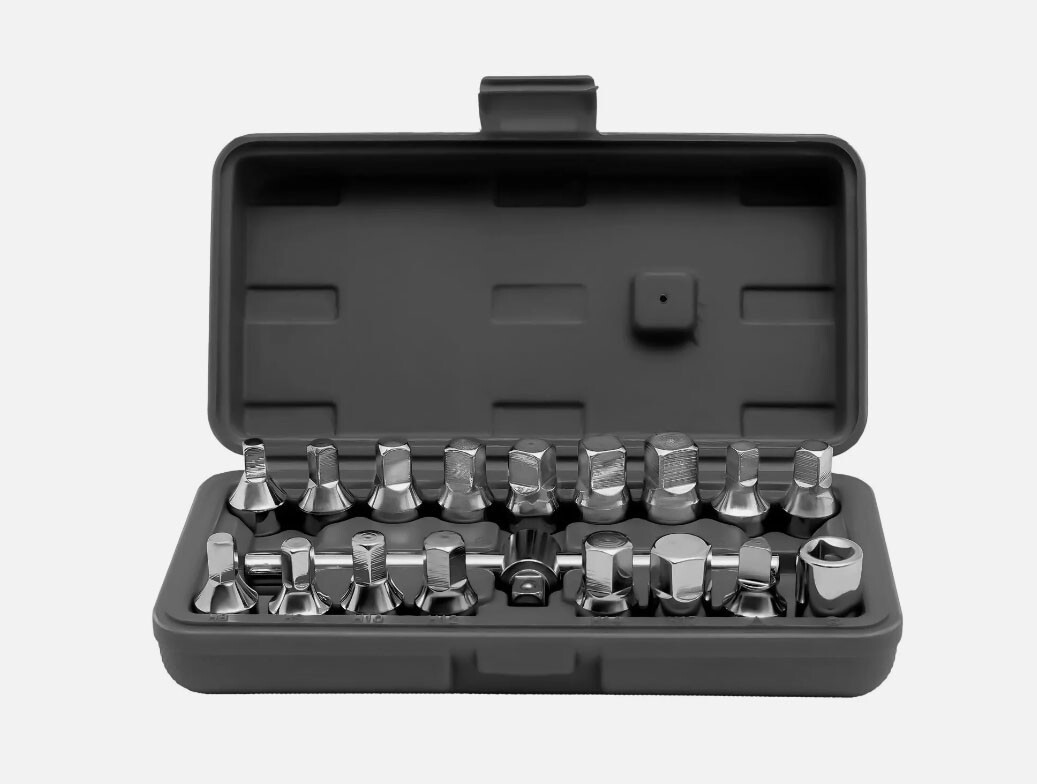 18x Oil Drain Pipe Plug Hexagon Square Socket Key Removal Tool Set 3/8in Drive