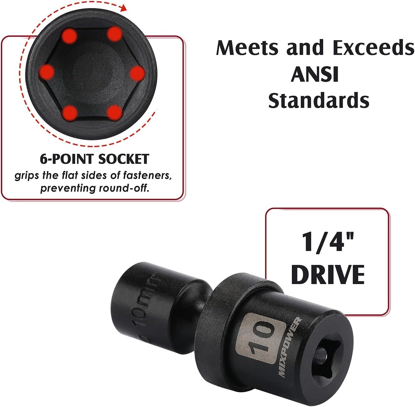 Professional 12-Piece 1/4″ Drive Impact Socket Set with Laser Marking for Ease