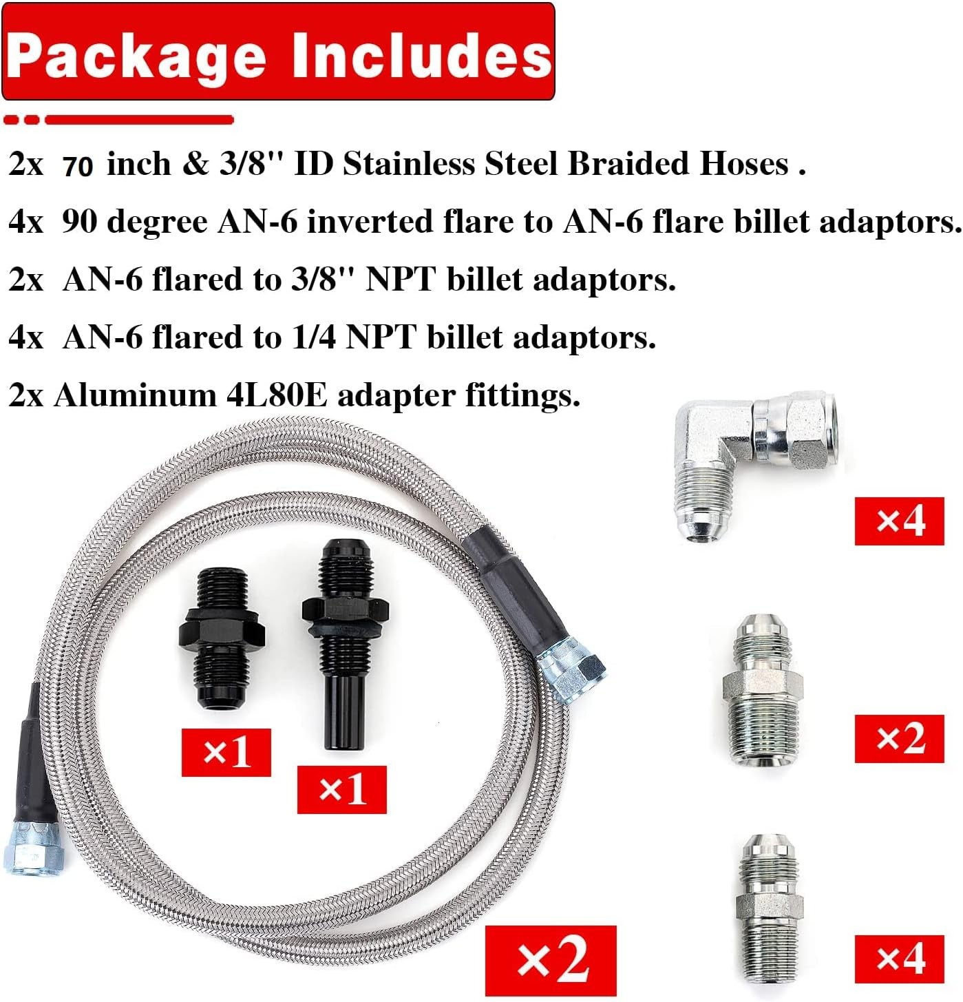 6AN 70″ Transmission Cooler Hose Kit Lines Fitting for 70 inches, Style 2