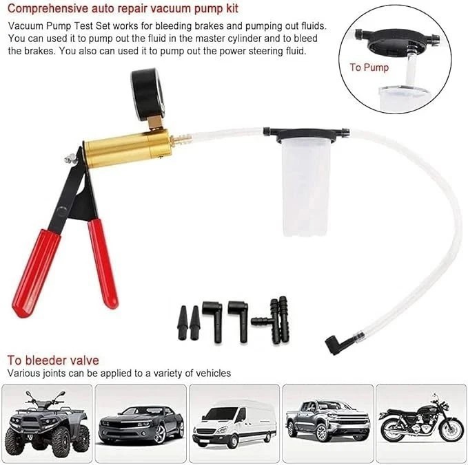 Hand Held Vacuum Pump Tester Set Vacuum Gauge and Brake Bleeder Kit for red