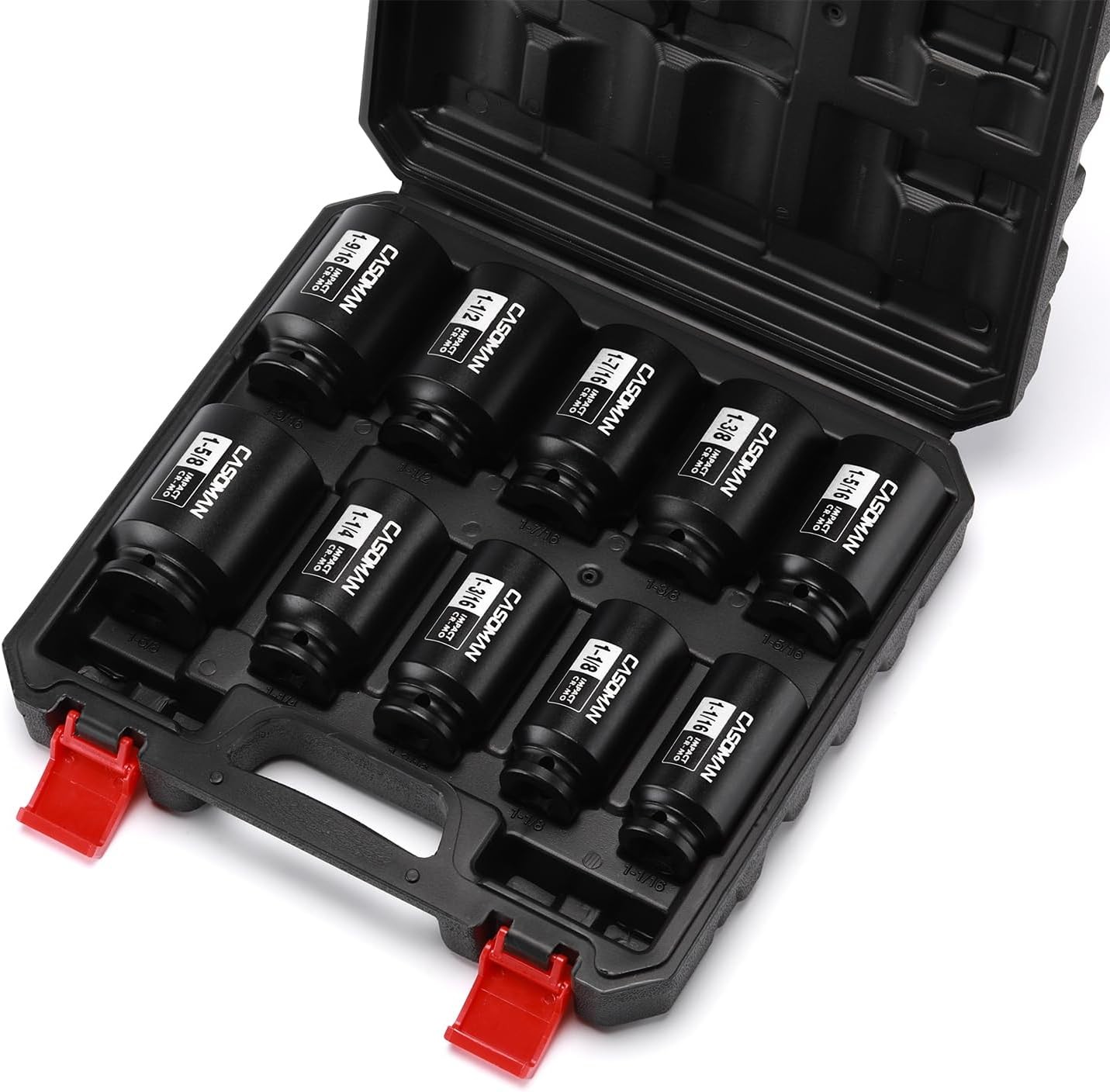 10PCS 1/2″ Drive Deep Spindle Axle Nut Impact Socket Set,6-Point,Large,SAE CR-MO