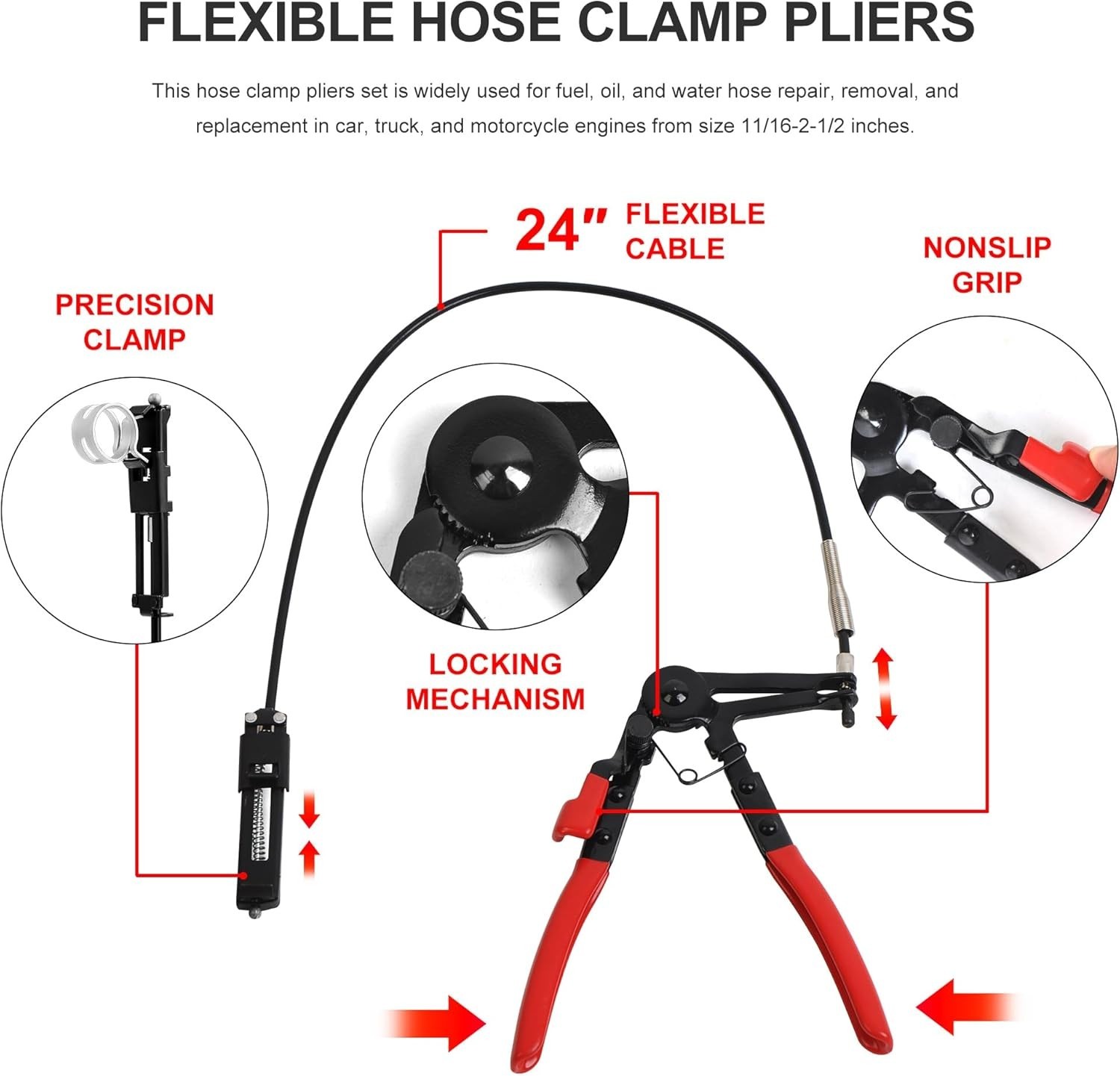 9Pc Hose Clamp Clip Remover Pliers Wire Long Reach Kit Fuel Oil Water Hose Tool