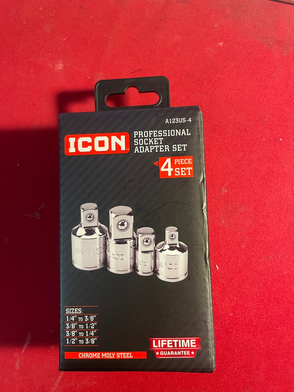 ICON Professional Socket Adapter Set 4 Piece Chrome Moly Steel A123US-4 Sizes