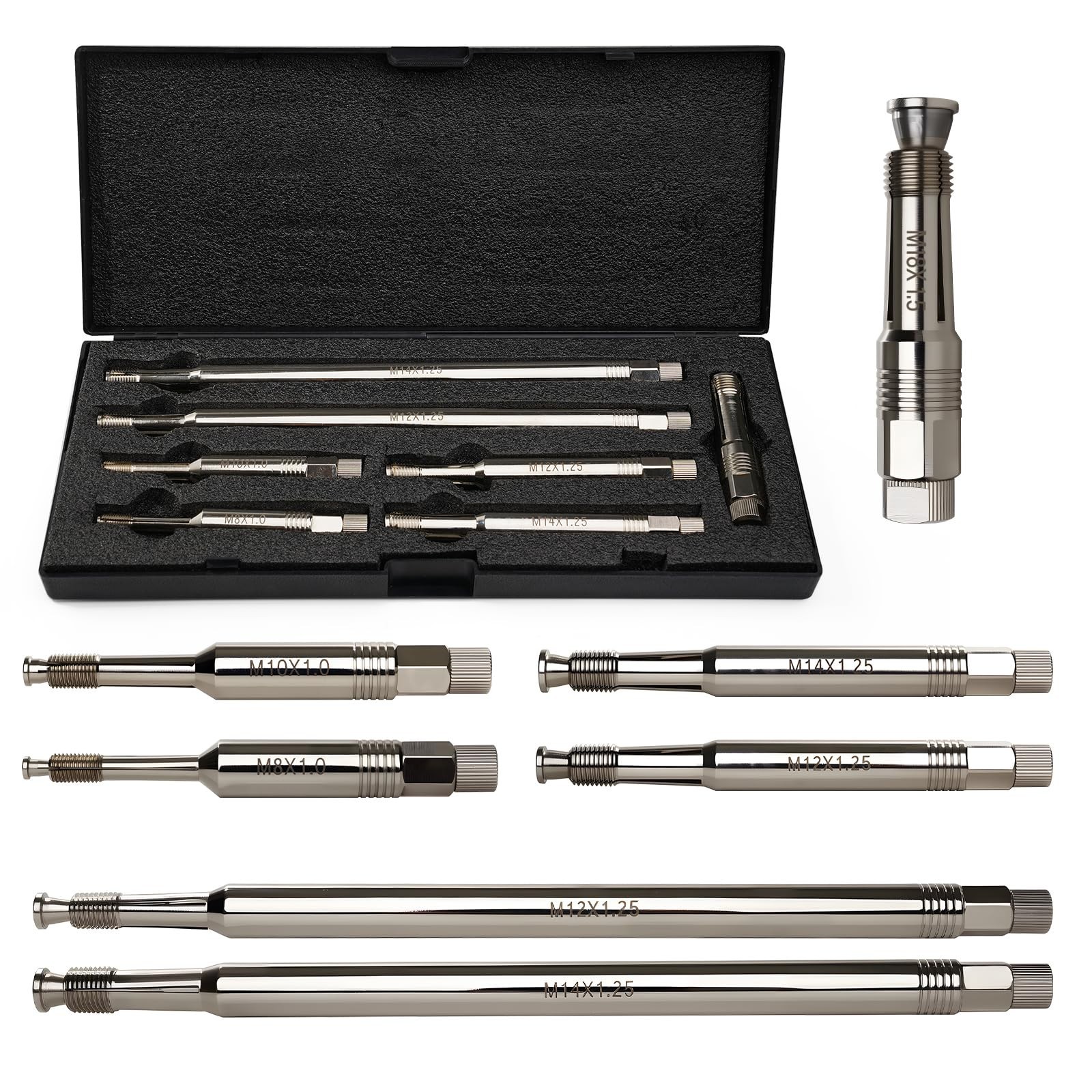 Thread Repair Tool Kit 7-Pack – M8 M10 M12 M14 M18 Spark Plug Chaser Set, No Hea