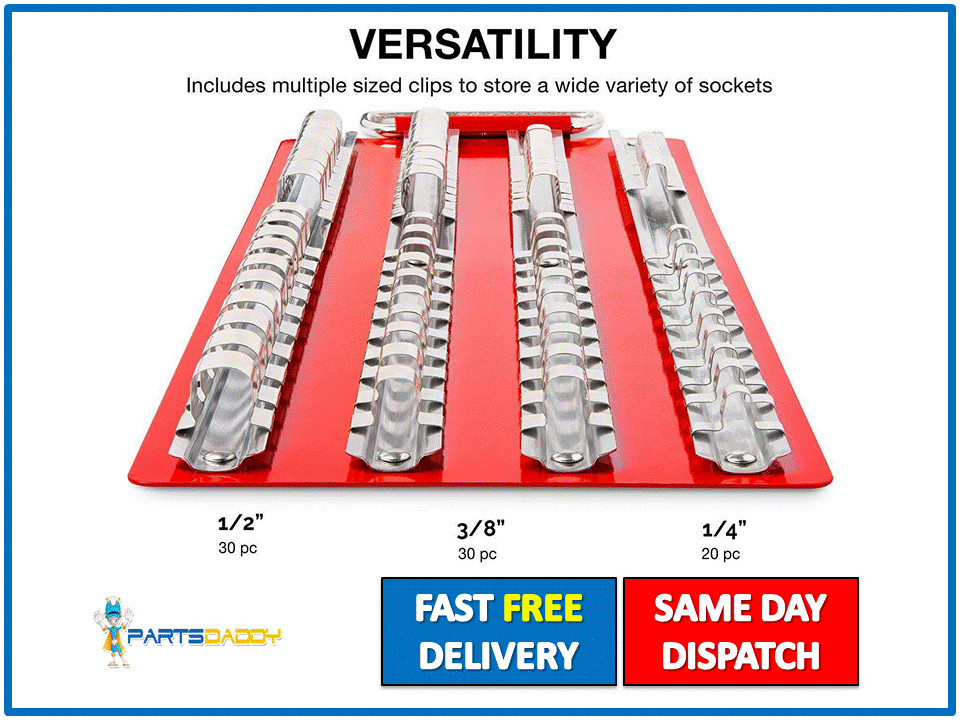 80pc Socket Rail Tray Holder Rack Storage Red Shallow Deep 1/4″ 3/8″ 1/2″ #31-5