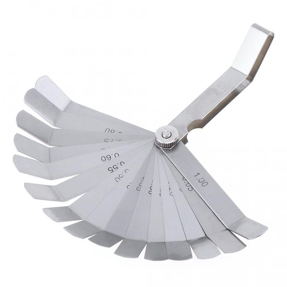 Stainless Steel Gap Metric Filler Feeler Gauge 16pcs Blades Curved 0.05-1.0