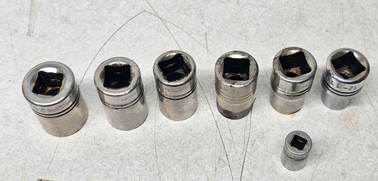 Set of 6 Vintage Armstrong 1/2″ Drive, 12 Point Sockets, 16ths, 32nds