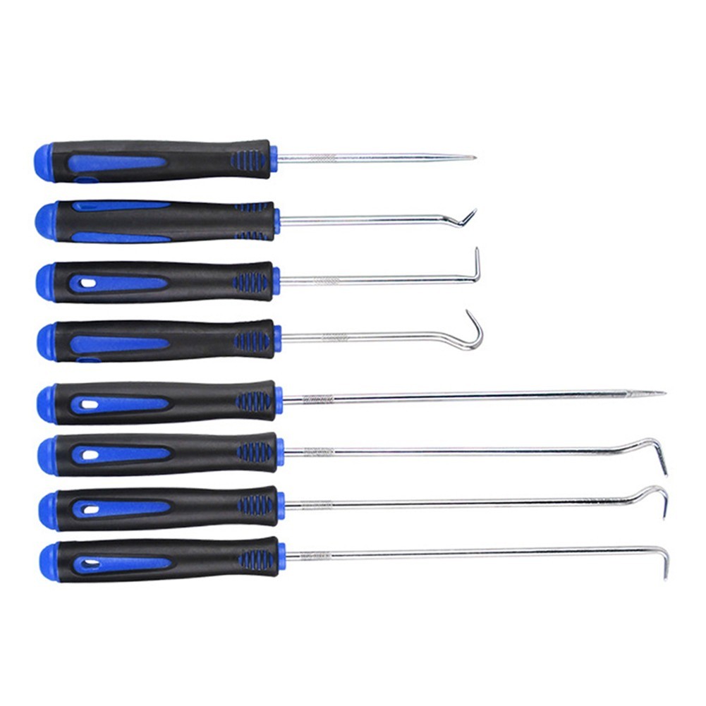 Car Maintenance Hook Puller Set 8 Pieces Blue with Alloy Steel and Rubber Grip