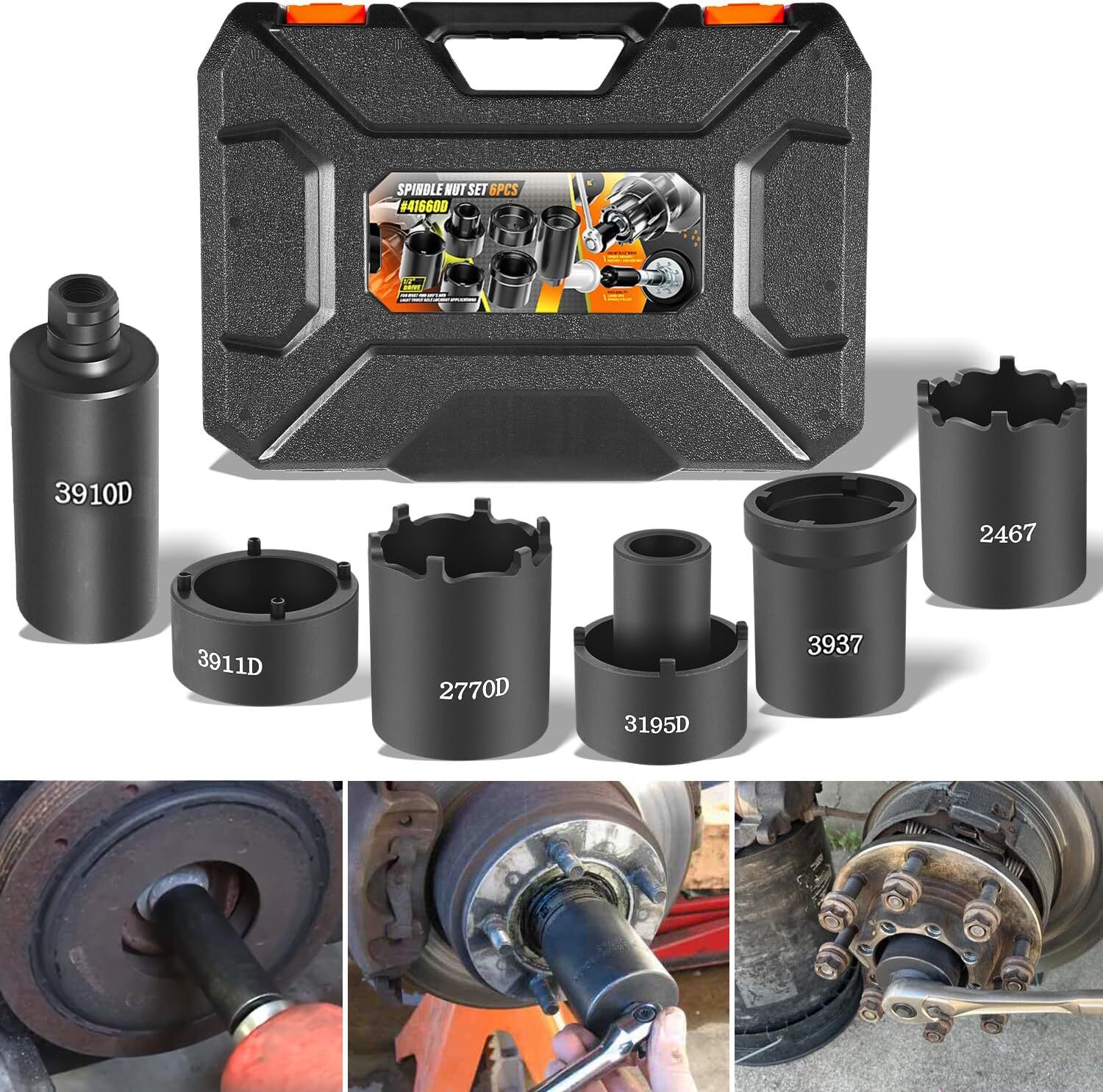 6 Pack Spindle Nut Socket Set 41660D 4WD Axle Hub Lock Nut Socket Remover Puller