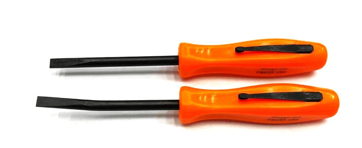 NEW* Snap-On POCKET PRY BAR SET ~ ORANGE HARD HANDLES, PBMB5O & PBMS5O – 5″ LONG