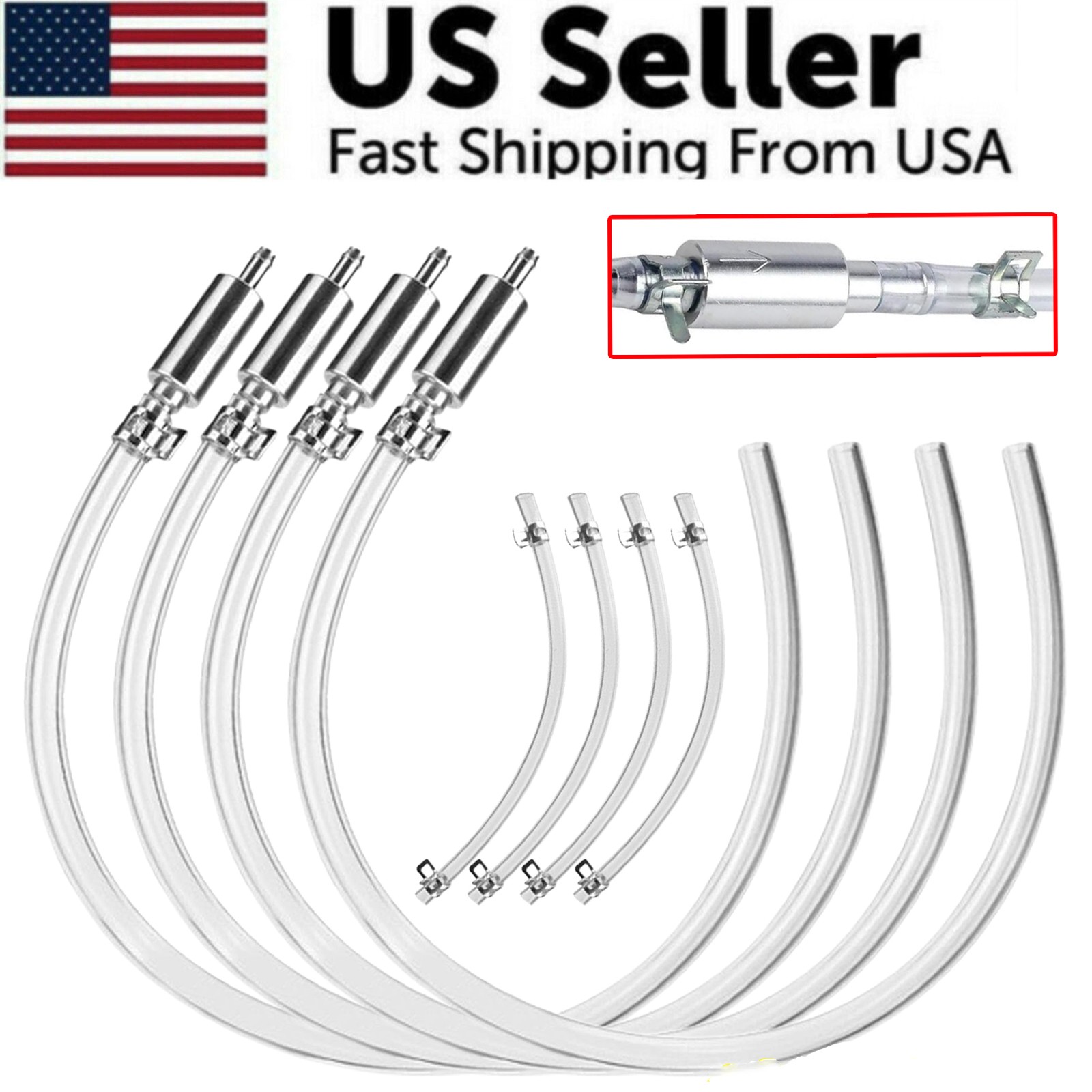 4 PCS Brake Bleeder Hose, One Way Check Valve Tube Bleeding Tool Kit Silver US