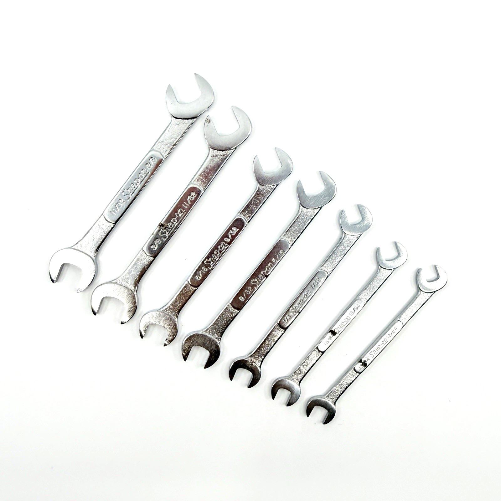 Vintage Snap-on 7 Pc DS SAE Ignition 4-Way Angle Head Open End Wrench Set USA