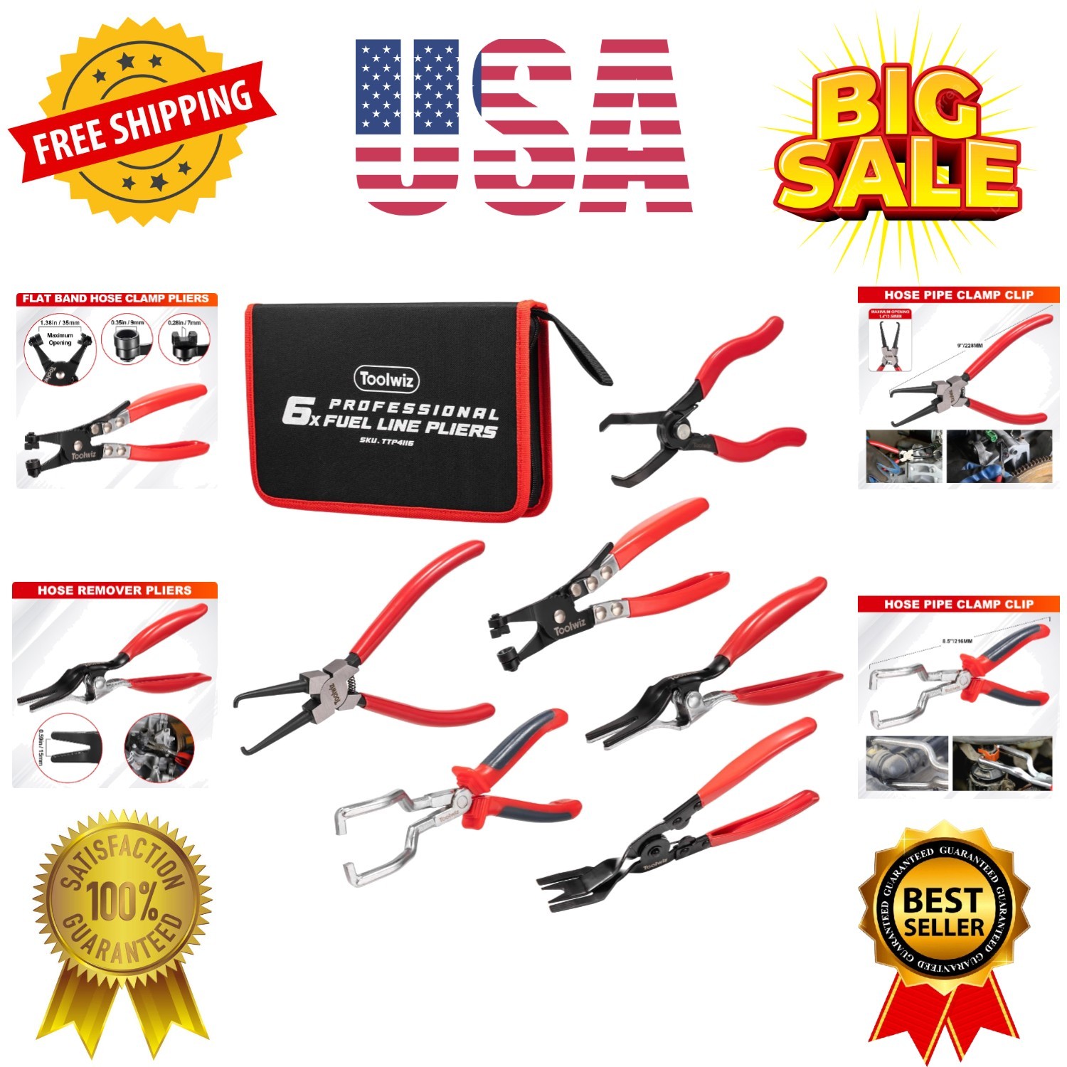 6 pcs Fuel Line Pliers Set, Hose Clamp Plier, Panel Removal Tool, Hose Remova…