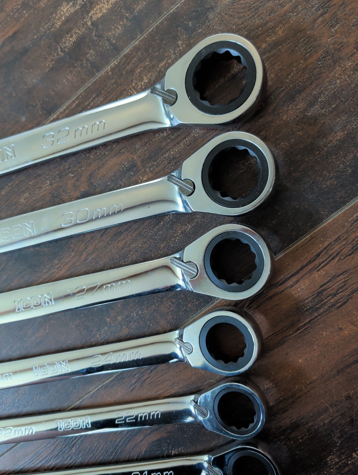ICON 6 Pc Set METRIC REVERSIBLE RATCHETING COMBINATION WRENCHES 32mm-21mm