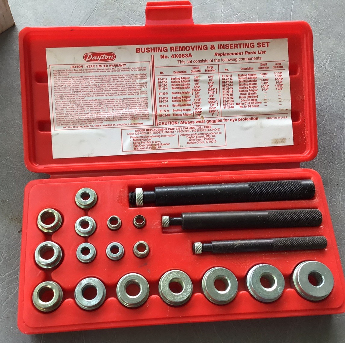 Dayton 4X083A Bushing Removing & Inserting Set w/ Case