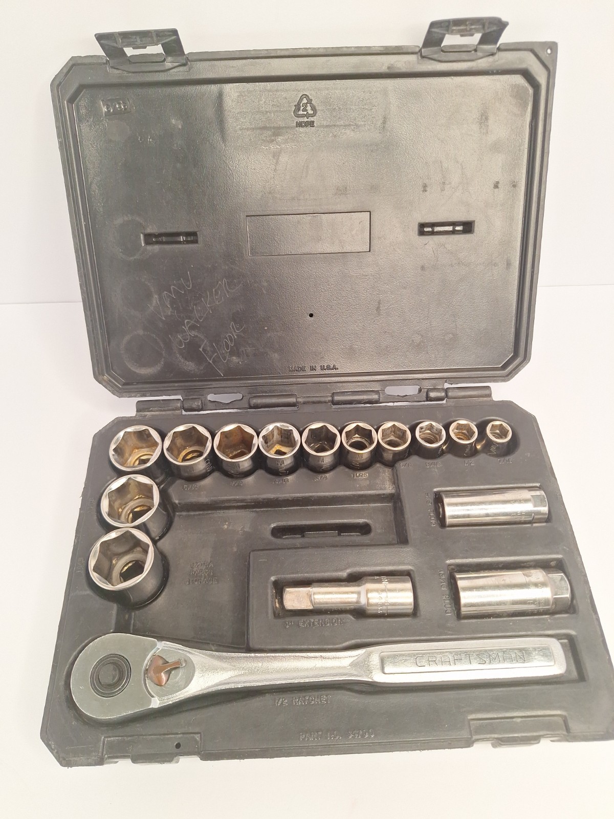 Craftsman USA 16 PC 1/2″ Drive 6 Point SAE Socket Set With Case #34790*READ*
