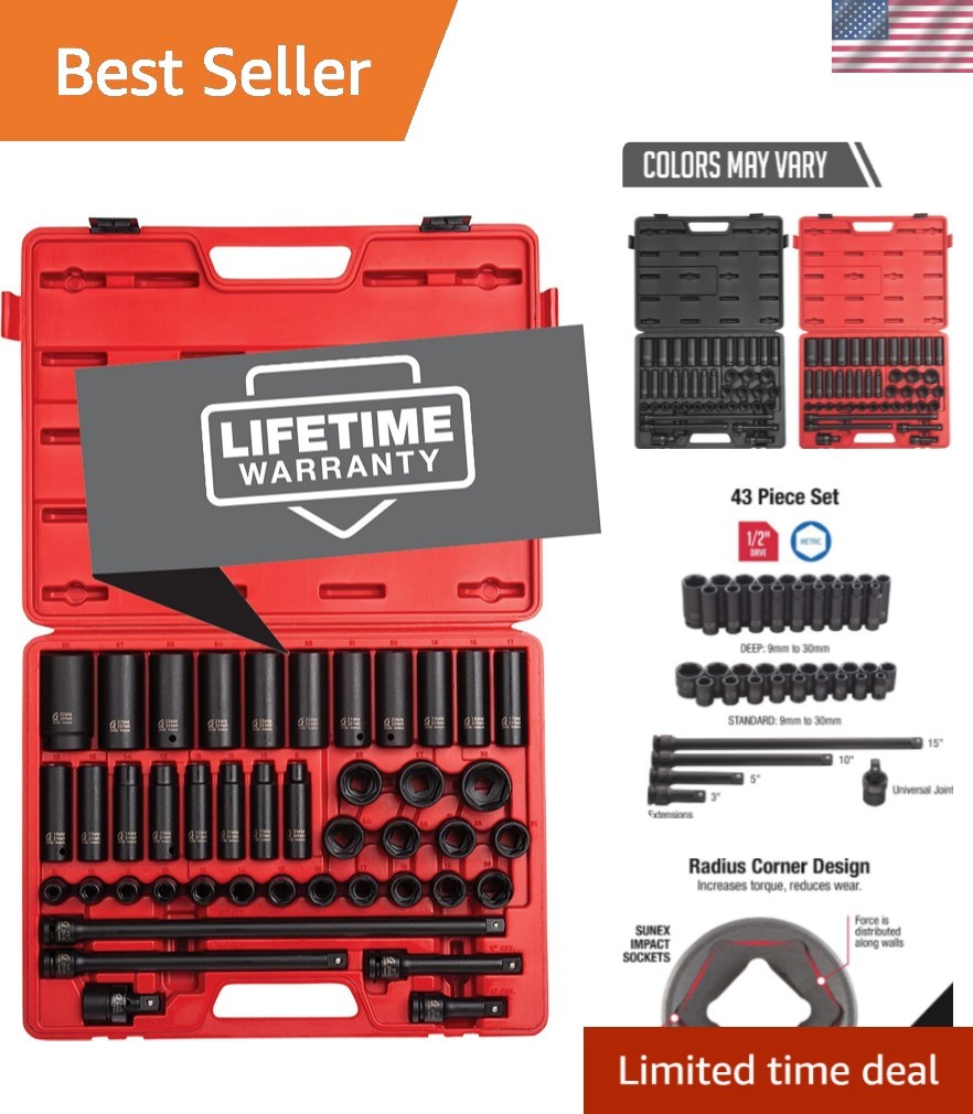 Sunex 2569 Impact Socket Set – 43 Pieces, Radius Corners & Chamfered Openings