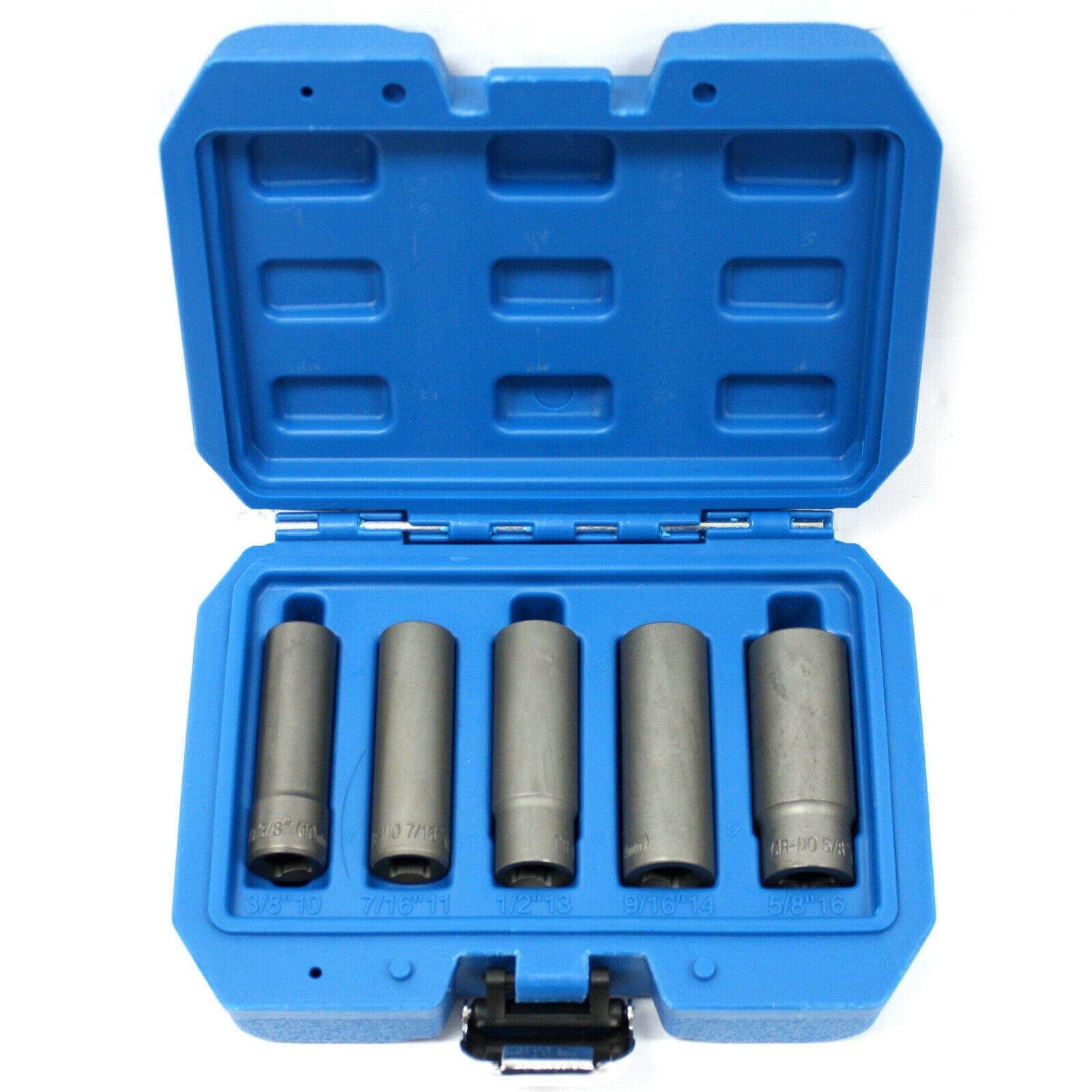 5pc SAE Metric Long Damaged Nut Bolt Remover Extractor Twist Socket Set 10-16mm