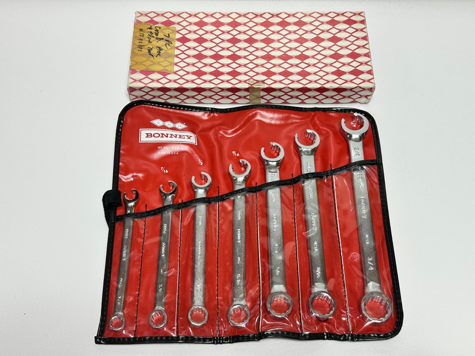 NOS Bonney Tools USA B-66257 7pc SAE 3/8-3/4” 12 Point Flare Nut Line Wrench Set
