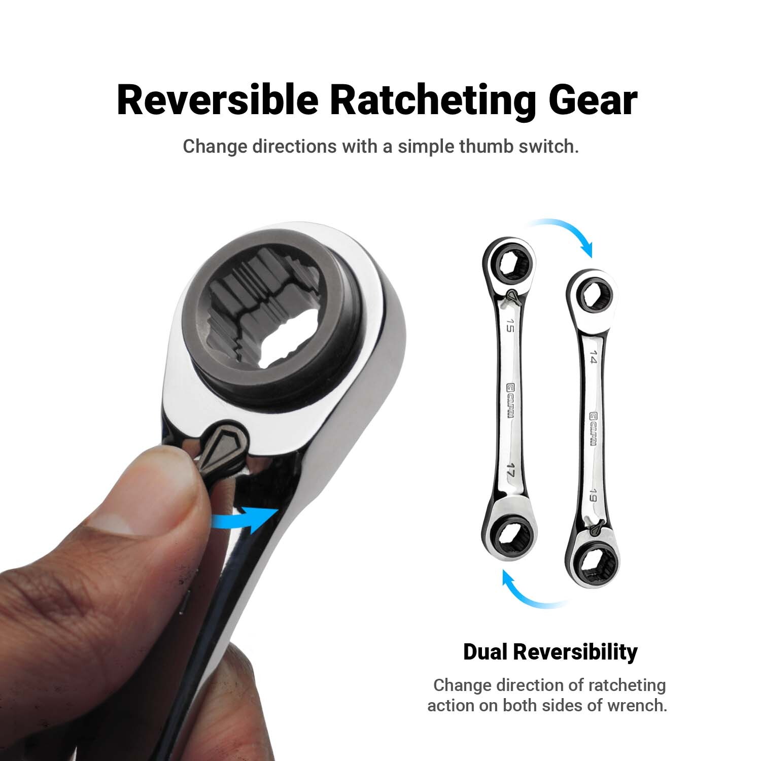 Capri Tools 4-in-1 120-Tooth Box End Ratcheting Wrench, Metric & SAE Sizes