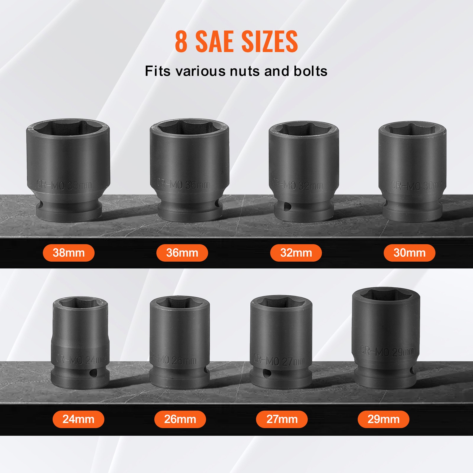 Uimoso 8PCS 3/4″ Drive 6-Point Metric Axle Nut Socket Set