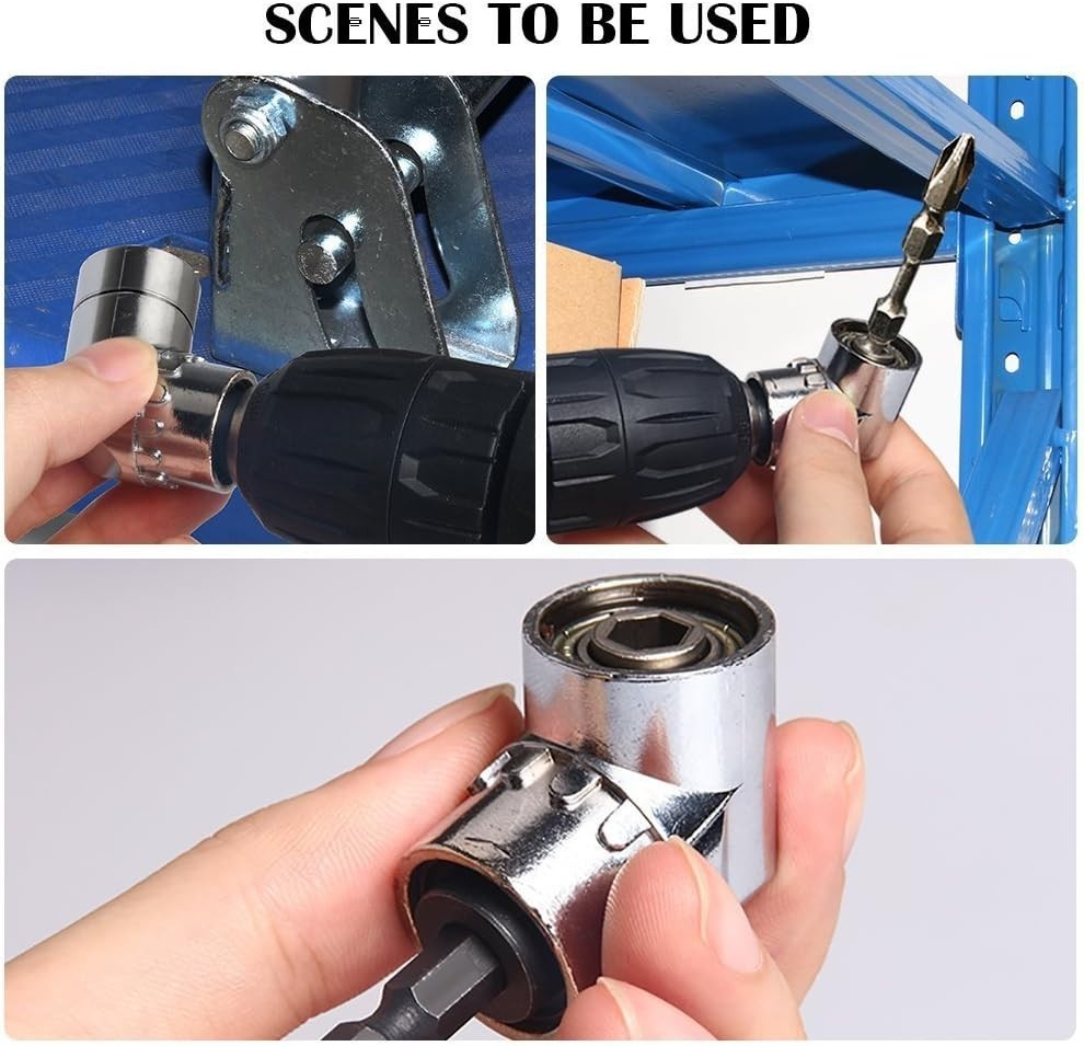 Versatile 1/4, 3/8, 1/2 Inch Hex Socket Adapters with Right Angle Extension Tool