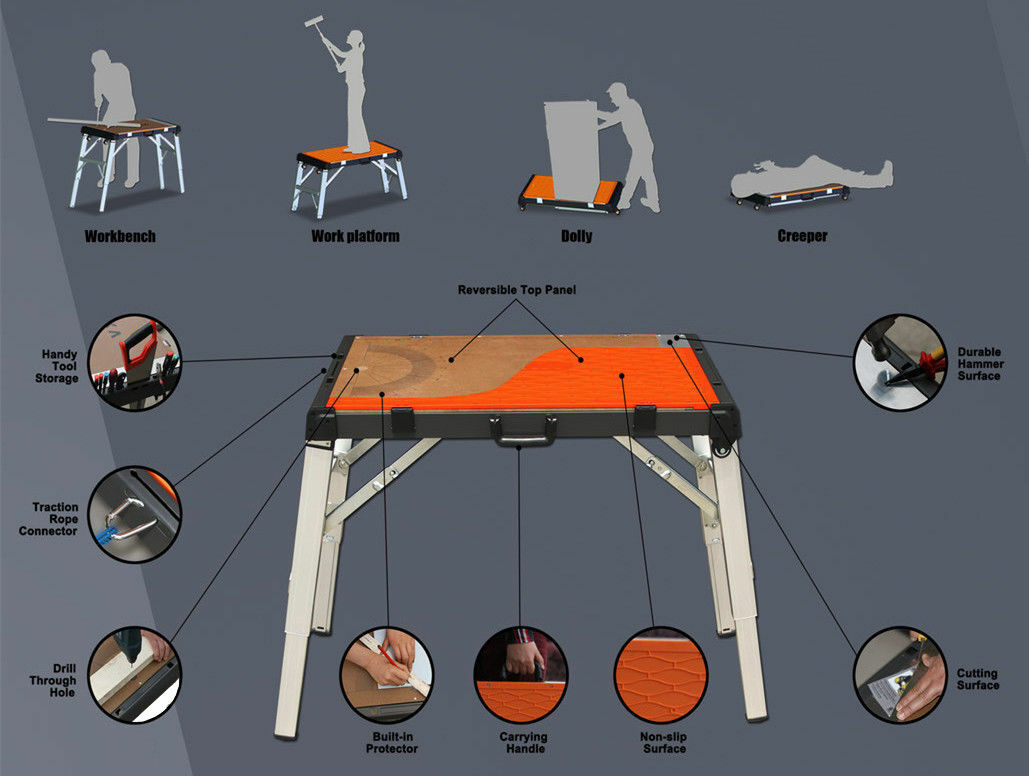 Multi-Function 4in1 Portable Folding Workbench/Creeper Carrier/Scaffold Platform