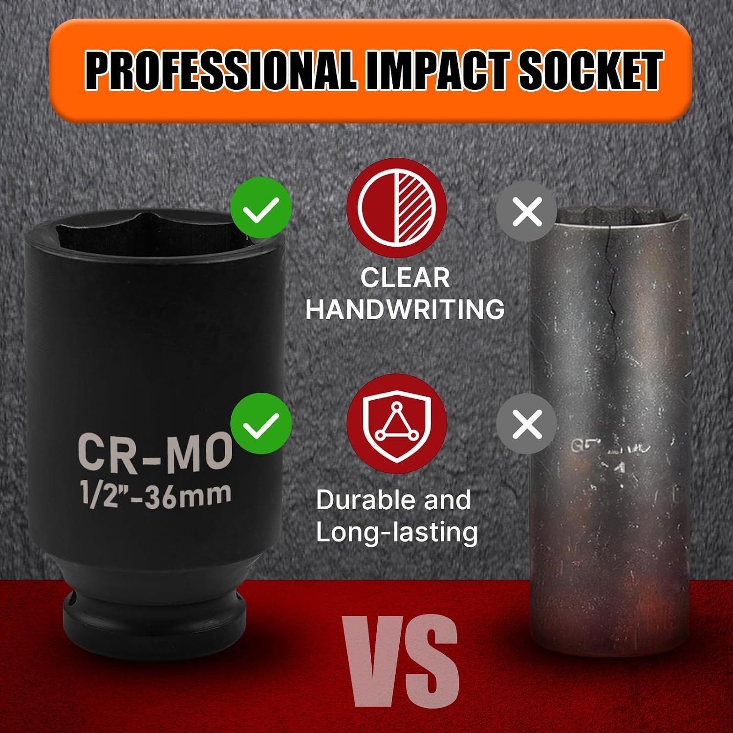 Professional 1/2 Inch Drive 1 1/2 Inch Deep Impact Socket – Anti-Rounding Design