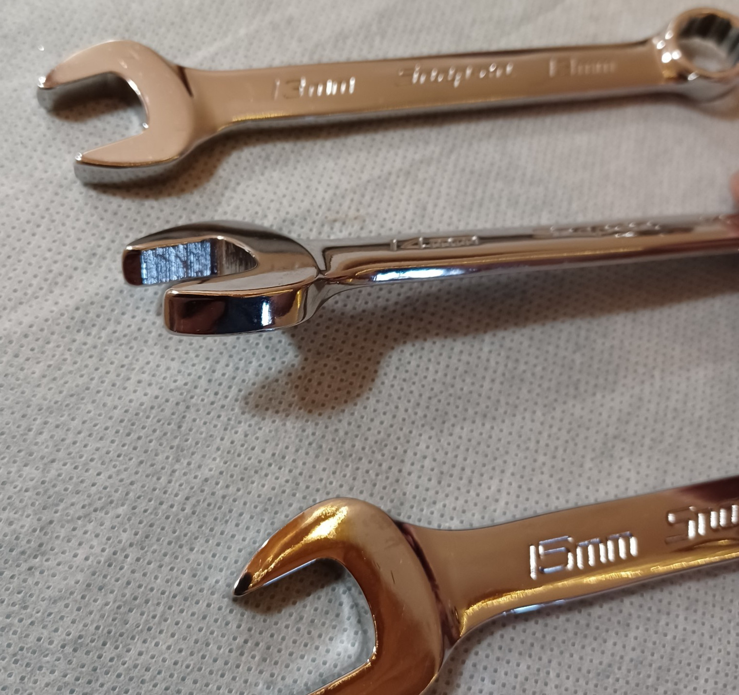 Lot Of 3 Snap-On Tools Metric Combination Wrenches 13mm 14mm & 15mm ~ Chrome