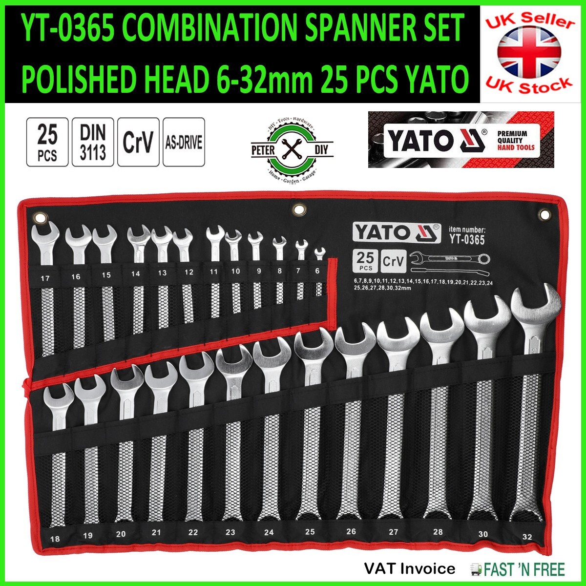 COMBINATION SPANNER SET POLISHED HEAD 6-32mm 25 PCS YATO YT-0365